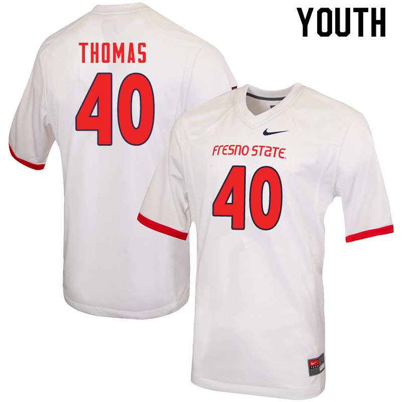 Youth #40 Nikko Thomas Fresno State Bulldogs College Football Jerseys Sale-White